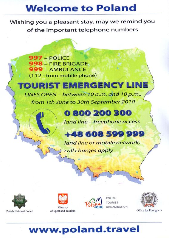 Telefon Bezpieczeństwa dla turystów zagranicznych.