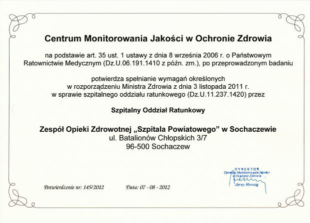 Szpitalny Oddział Ratunkowy spełnia wymagania Ministra Zdrowia