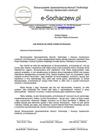 List do Władz Miasta w sprawie Pana Osieckiego