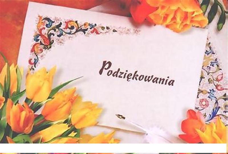Podziękowania za wsparcie Zawodów Pływackich