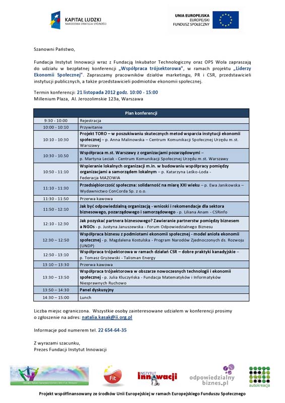Zaproszenia na konferencje „Współpraca trójsektorowa”