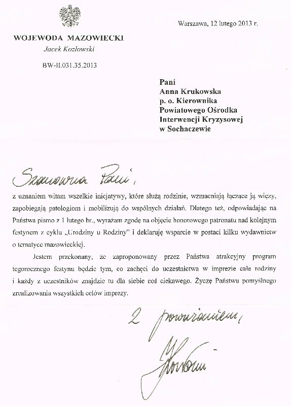 VI Urodziny u Rodziny objęte patronatem wojewody mazowieckiego