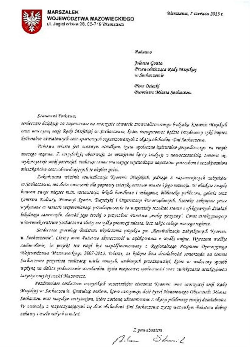 Marszałek gratuluje