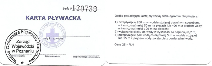 Zapraszamy do zdawania egzaminu na KARTĘ PŁYWACKĄ