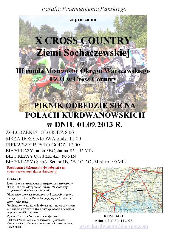 Zaproszenie na X Cross Country Ziemi Sochaczewskiej w Kurdwanowie.