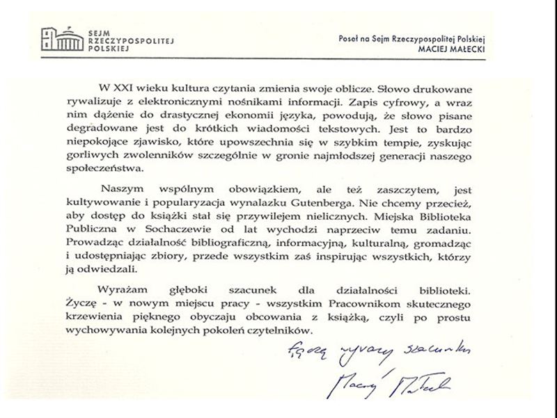 Poseł gratuluje nowej siedziby