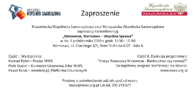 Konferencja „Mazowsze, Warszawa – wspólna sprawa”