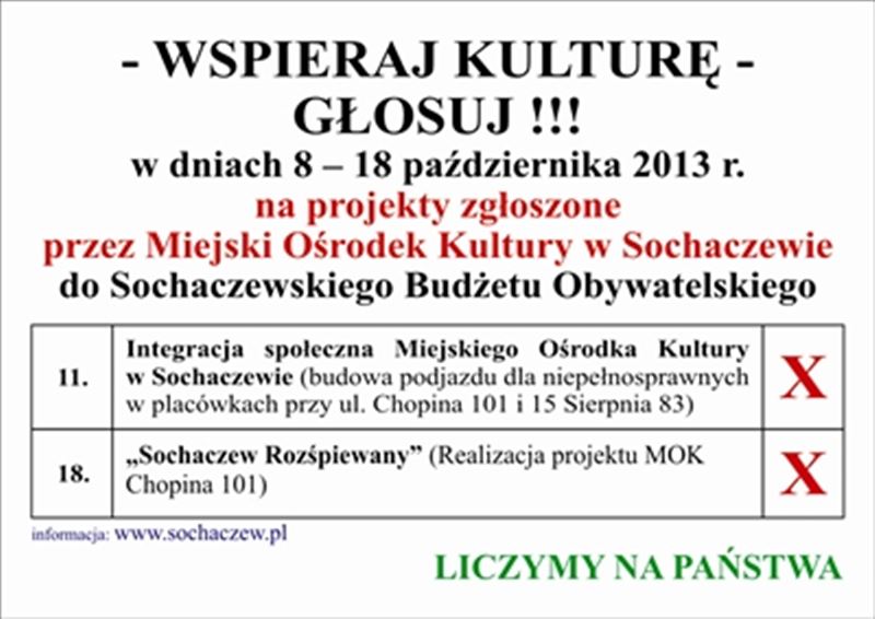 WSPIERAJ KULTURĘ - GŁOSUJ NA NASZE PROJEKTY!!!