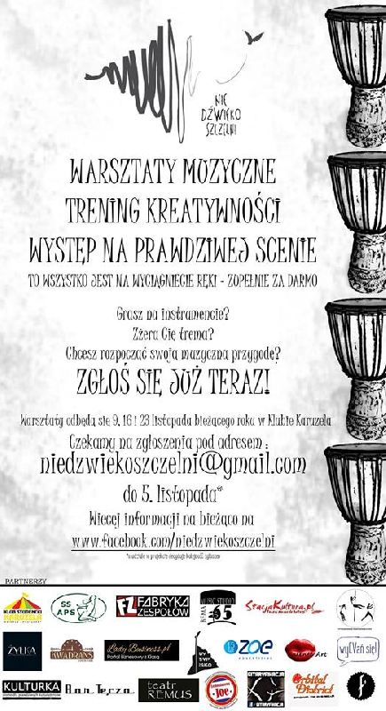 Niedźwiękoszczelni - zapisy na warsztaty muzyczne ruszają pełną parą!!!