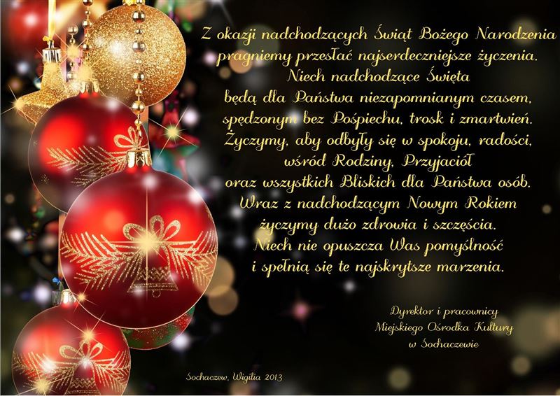 Życzenia Świąteczne od Miejskiego Ośrodka Kultury - 23.12.2013