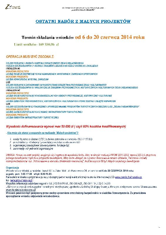 Ogłoszenie Ziemia Chełmońskiego