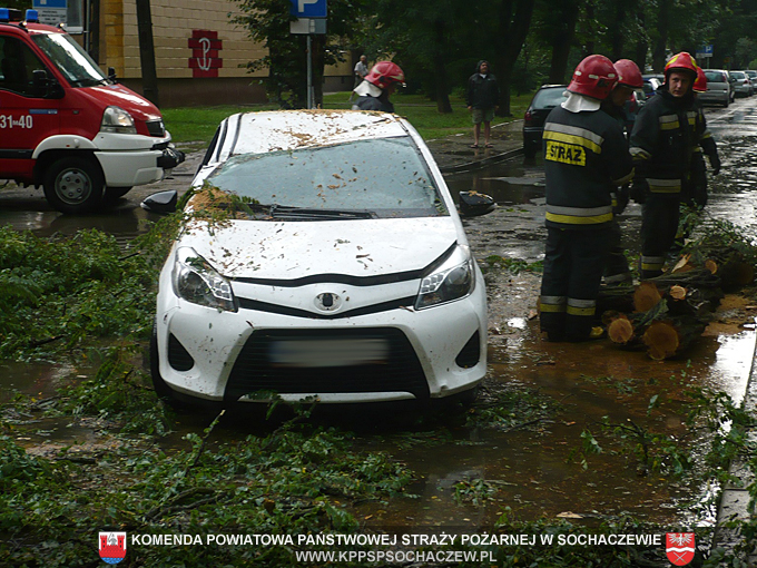 Powalone drzewa, podtopienia – burza nad Sochaczewem