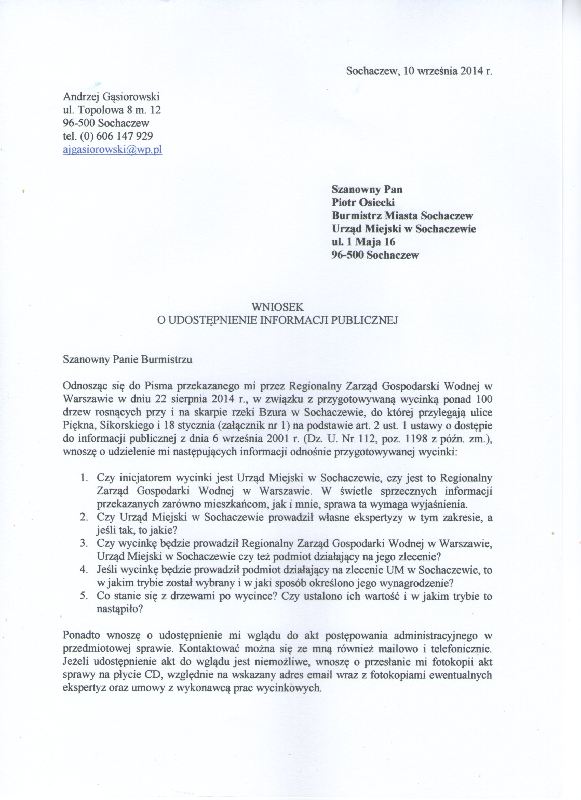Wnioski dotyczące wycinki drzew nad Bzurą