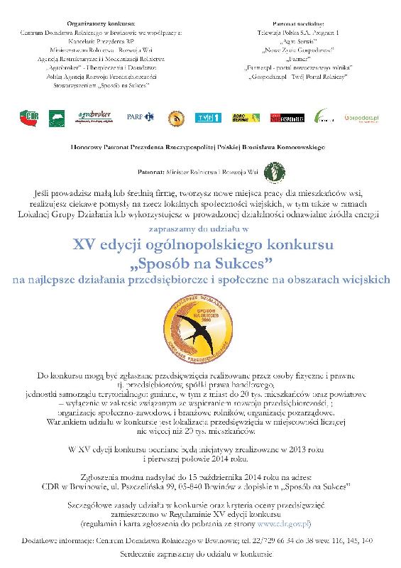 XV EDYCJI OGÓLNOPOLSKIEGO KONKURSU SPOSÓB NA SUKCES