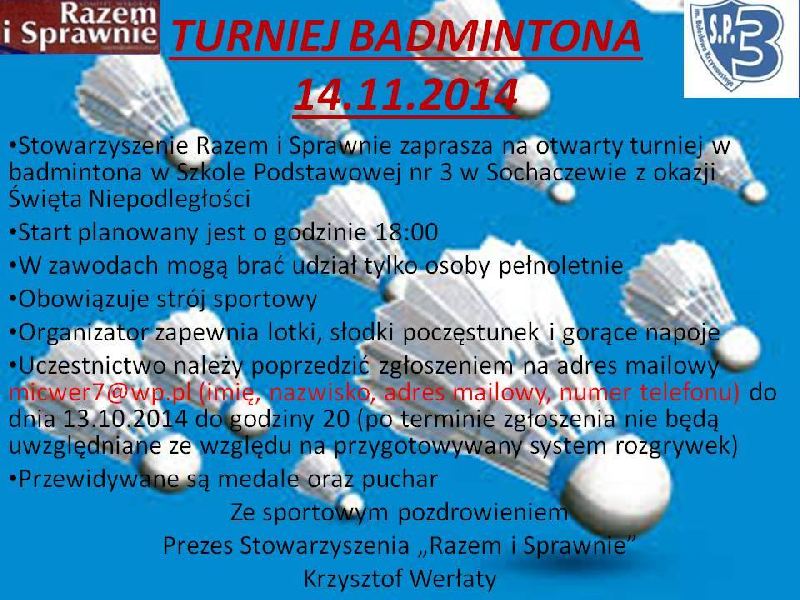 14.11.2014 Turniej badmintona z okazji Święta Niepodległości