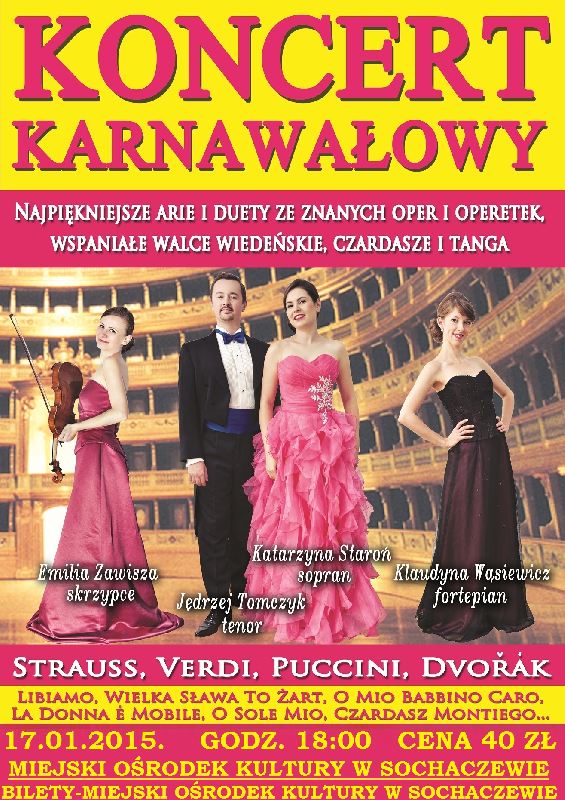 Koncert karnawałowy 17 stycznia MOK Sochaczew
