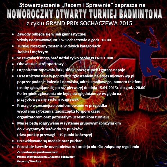 NOWOROCZNY TURNIEJ BADMINTONA 16.01.2015