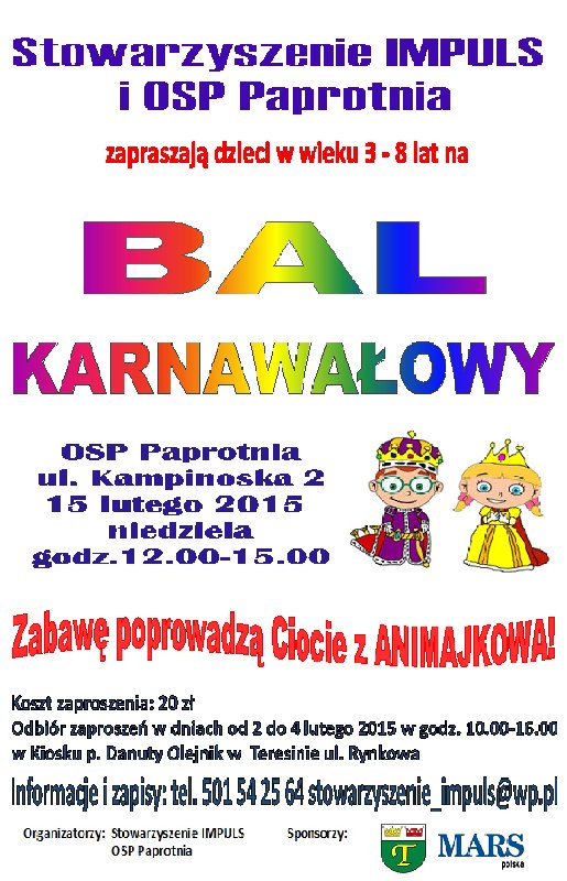 Bal Karnawałowy dla dzieci - 23.01.2015