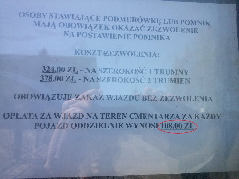 Cmentarz komunalny Sochaczew - wypalenisko - OPŁATY