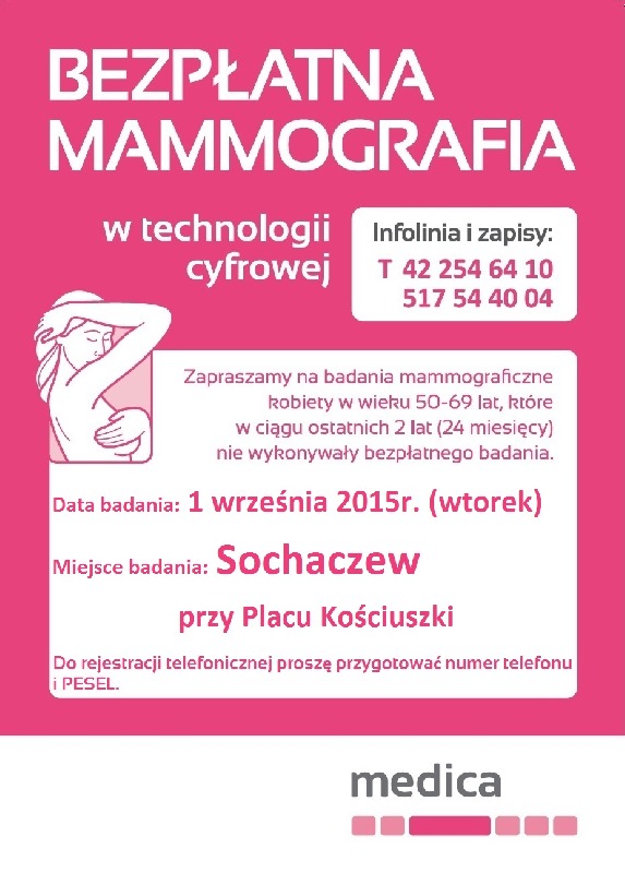 Bezpłatne badania mammograficzne dla kobiet w wieku 50 - 69 lat - 17.08.2015