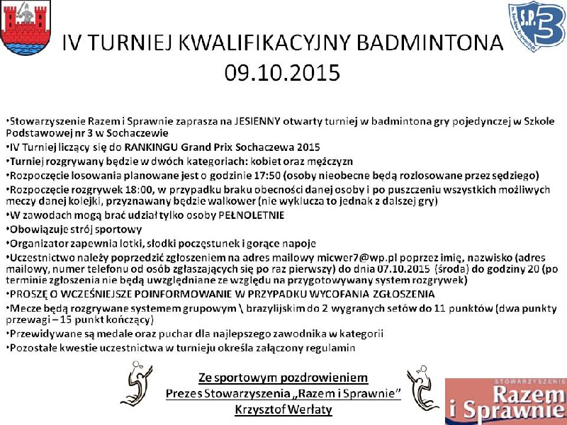 IV turniej kwalifikacyjny z cyklu Grand Prix Sochaczewa w Badmintona