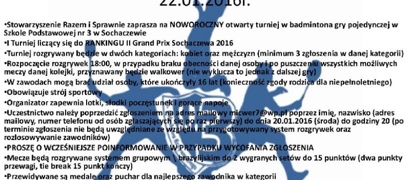 I turniej kwalifikacyjny z cyklu II Grand Prix Sochaczewa w Badmintona 2016
