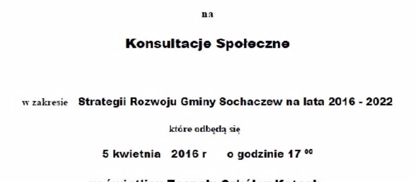 Konsultacje Społeczne dotyczące Strategii Rozwoju Gminy Sochaczew na lata 2016-202