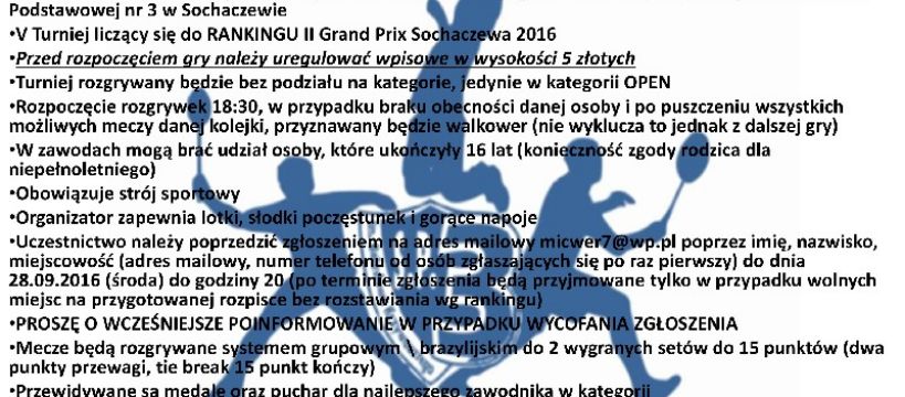 V turniej w badmintona z cyklu II Grand Prix Sochaczewa 2016