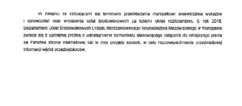 Zbliża się termin składania sprawozdań i wykazów oraz wnoszenia opłat środowiskowych