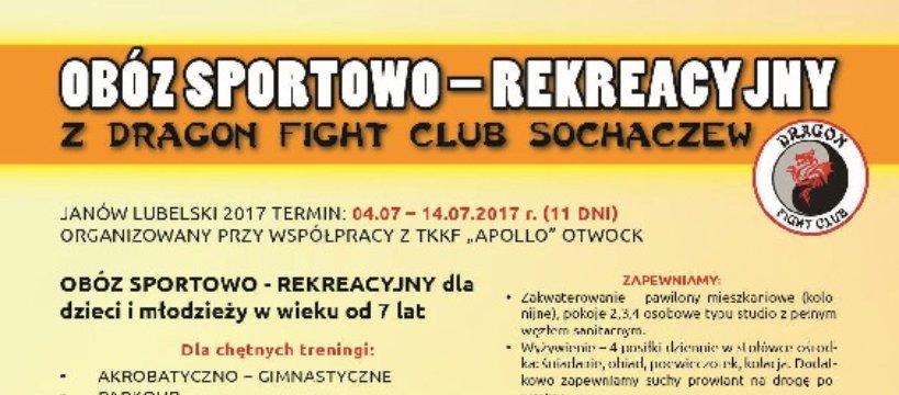 Obóz sportowo – rekreacyjny z Dragon Fight Club Sochaczew