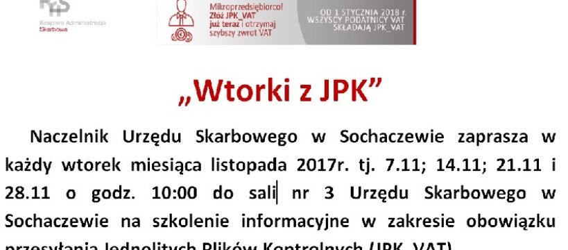 Szkolenie informacyjne z obowiązku przesyłania Jednolitych Plików Kontrolnych