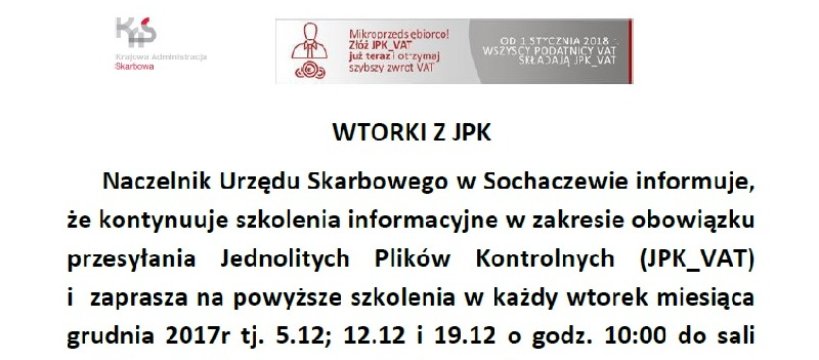 Szkolenie informacyjne z obowiązku przesyłania Jednolitych Plików Kontrolnych - grudzień