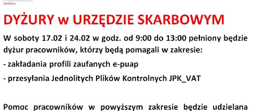Dyżury w Urzędzie Skarbowym