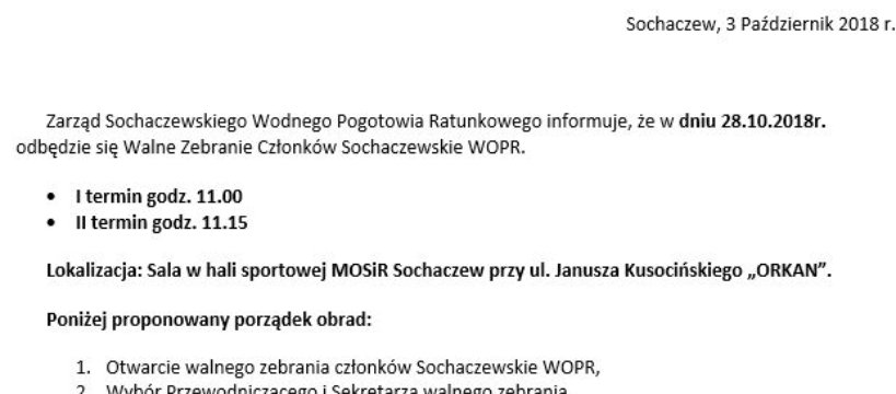 Walne zebranie członków Sochaczewskie WOPR