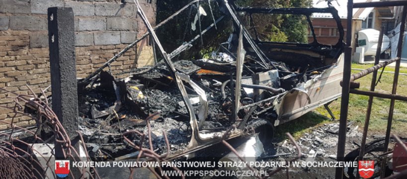 Pożar przyczepy kempingowej i dachu