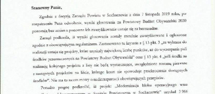 Powiatowa odpowiedź na odwołanie w sprawie PBO 2020