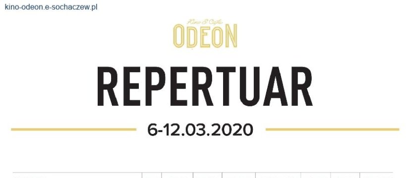 REPERTUAR KINA ODEON NA OKRES 6-12.03.2020 R. 
