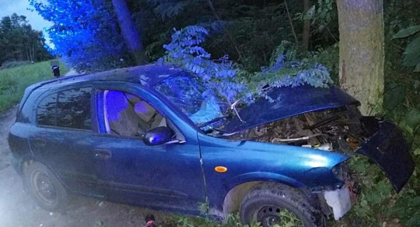 Wypadek w Adamowej Górze - samochód wjechał w drzewo 