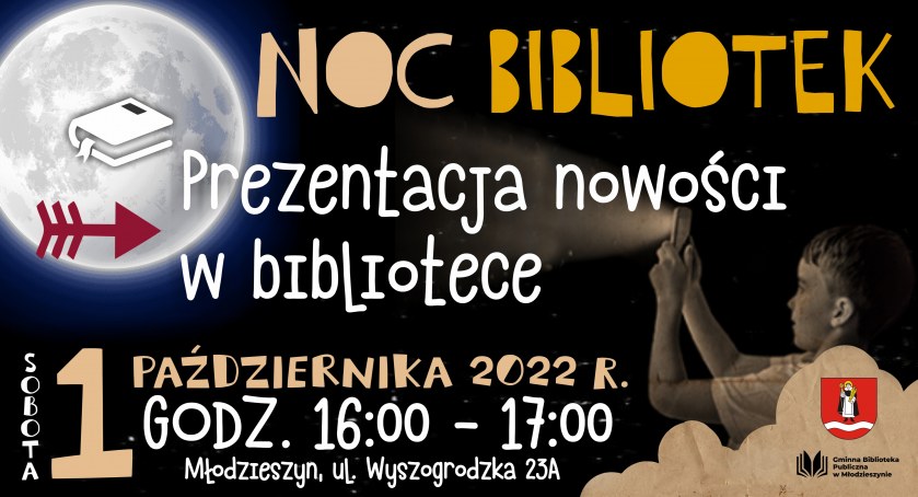 Noc Bibliotek w Młodzieszynie: Prezentacja nowości wydawniczych w bibliotece.