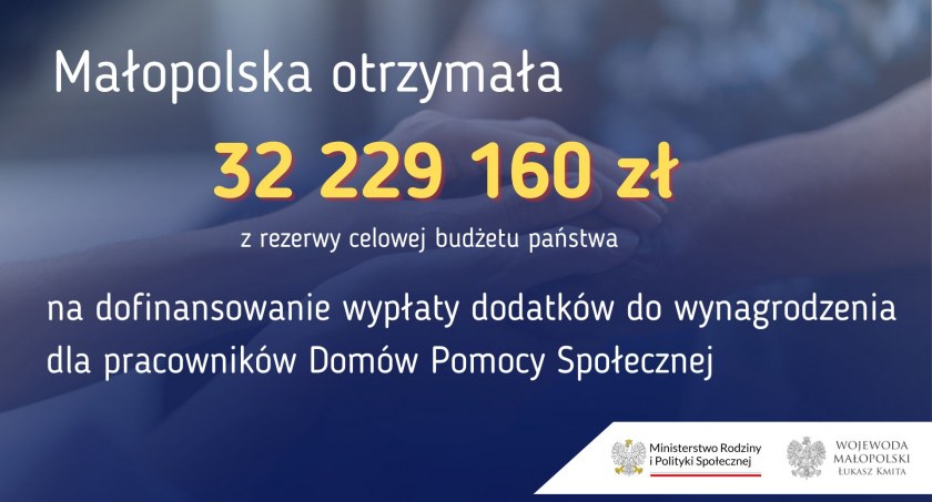  32 mln zł na wsparcie DPS-ów w małopolsce, w tym na wynagrodzenia pracowników