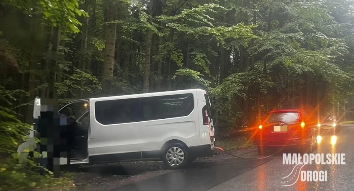 Stryszawa: Samochód dostawczy poza drogą 