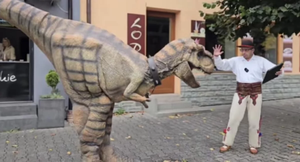 Żywe dinozaury na rynku w Makowie - przyjdź i pomóż Emilce!