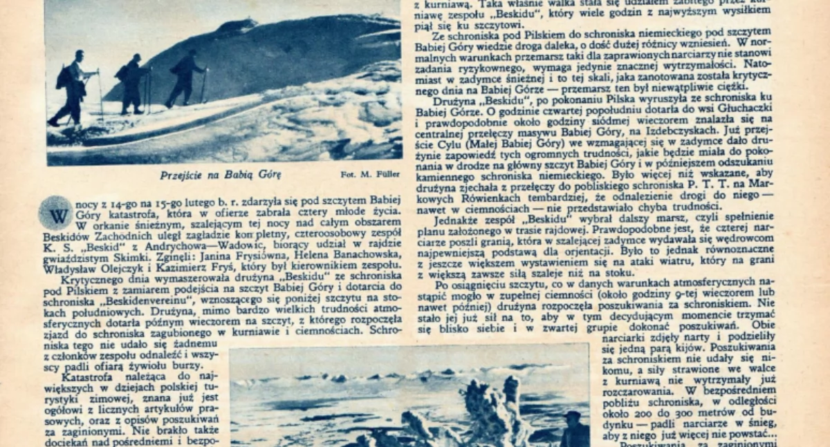 W 1935 r. na Babiej Górze wydarzyła się tragedia, która wstrząsnęła turystyczną Europą