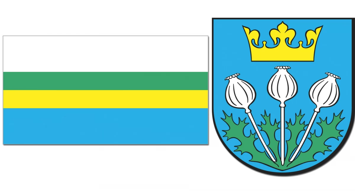 Flaga i herb Makowa Podhalańskiego z legendą
