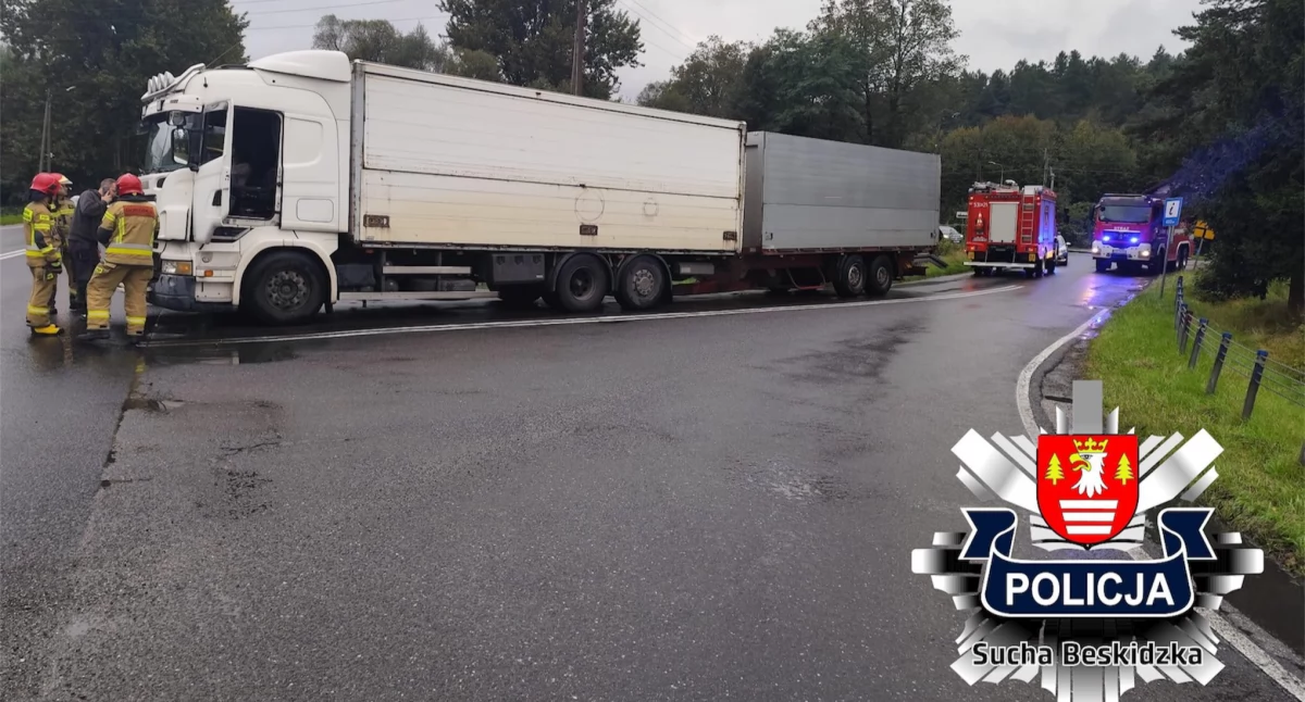 Awaria ciężarówki w Suchej Beskidzkiej – szybka pomoc służb