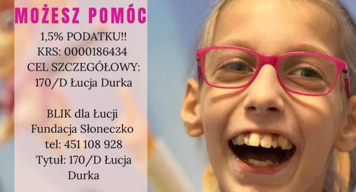1,5% podatku dla Łucji Durki ze Stryszawy. Prosty gest, realna pomoc