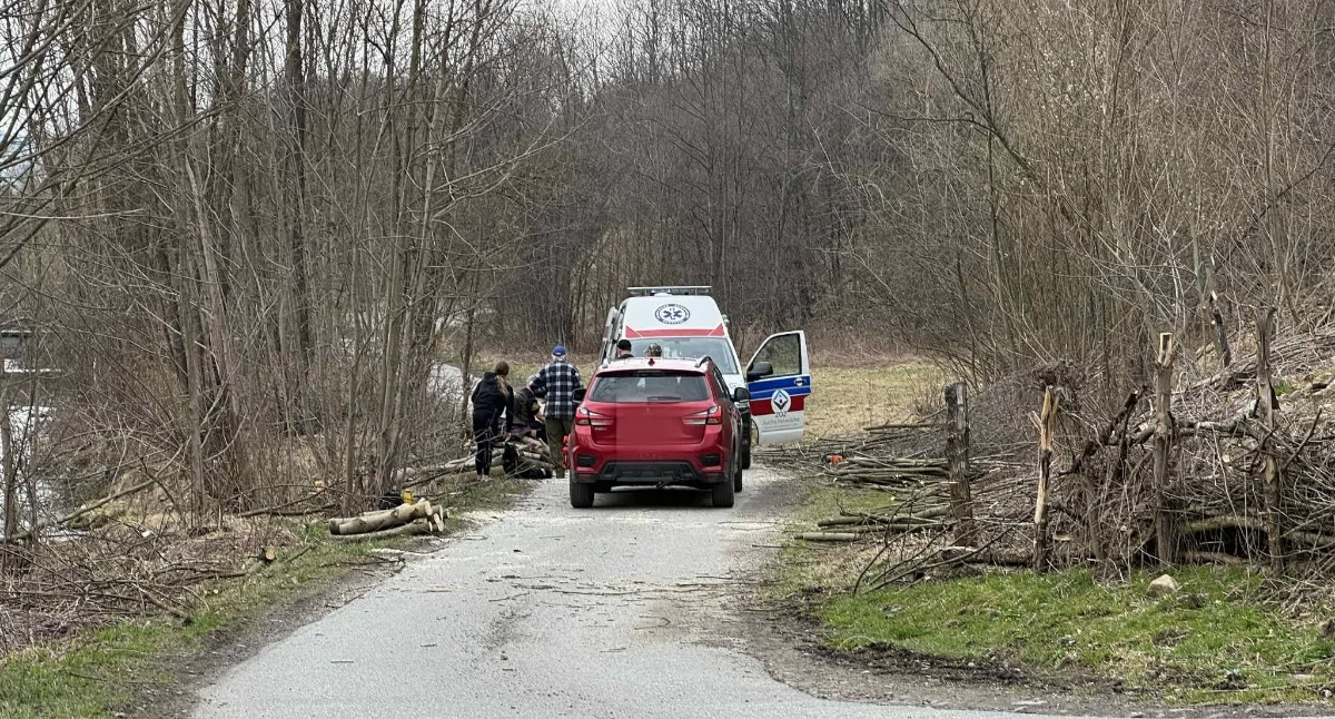 Groźny wypadek w Stryszawie. Mężczyzna zranił się piłą motorową
