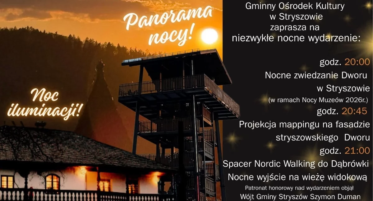 Dwór w Stryszowie po zmroku. Takiej nocy jeszcze tu nie było