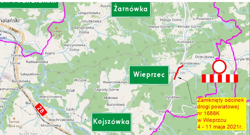 Przez tydzień droga powiatowa w Wieprzcu będzie częściowo nieprzejezdna