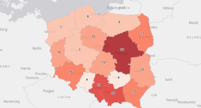 Na ministerialnej mapie powiat suski na różowo 